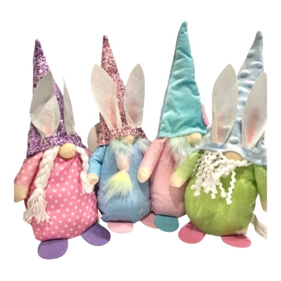4pack cozy snuggly Easter bunny‎ theme pastel colored gnome plushies new - Picture 7 of 15